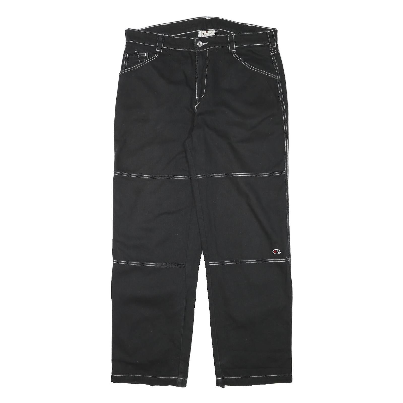 CHAMPION Mens Jeans Black Regular Straight Denim W35 L29 Workwear Design