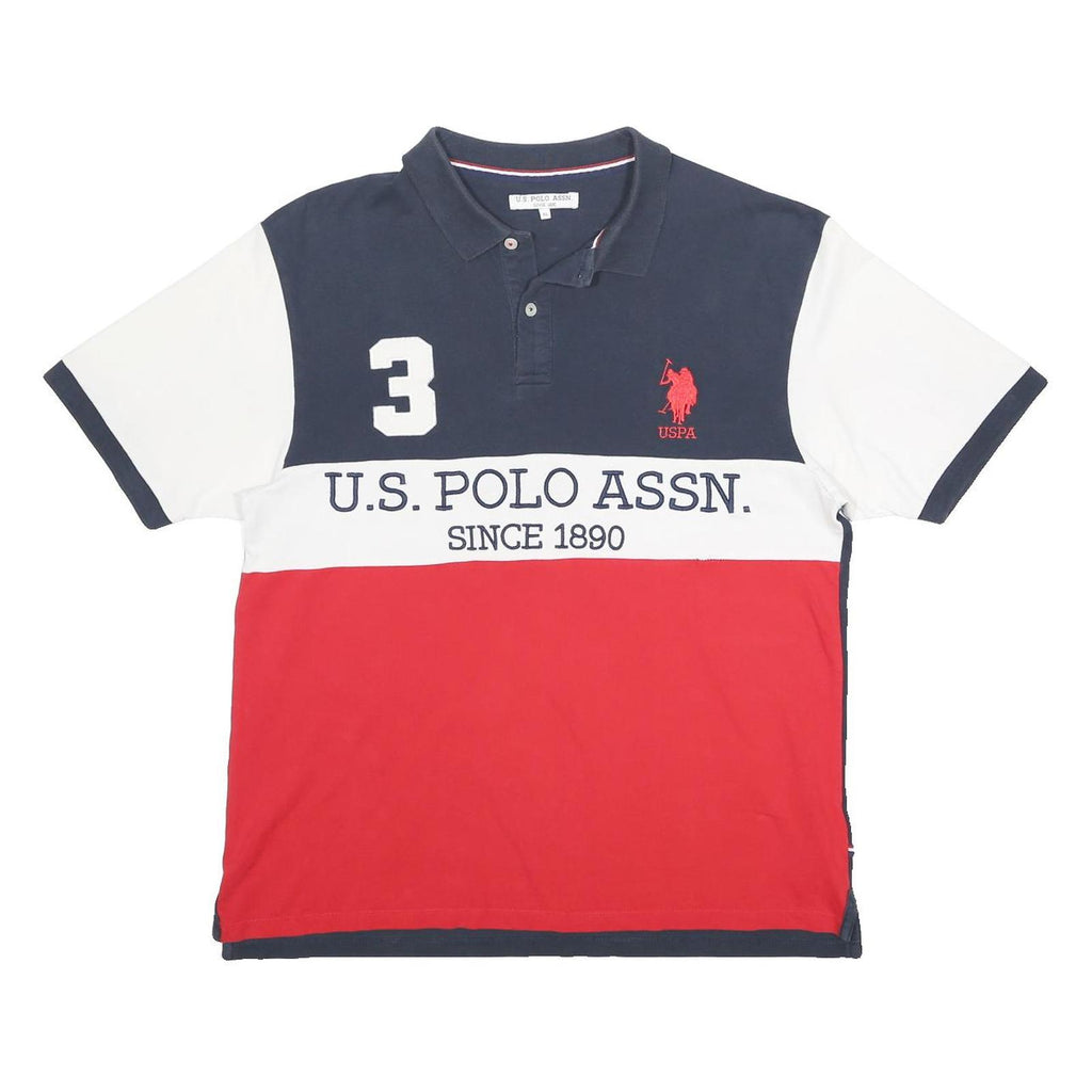 U.S. POLO ASSN Mens Navy White & Red Cotton Blend Polo Shirt XL Logo 3 Number