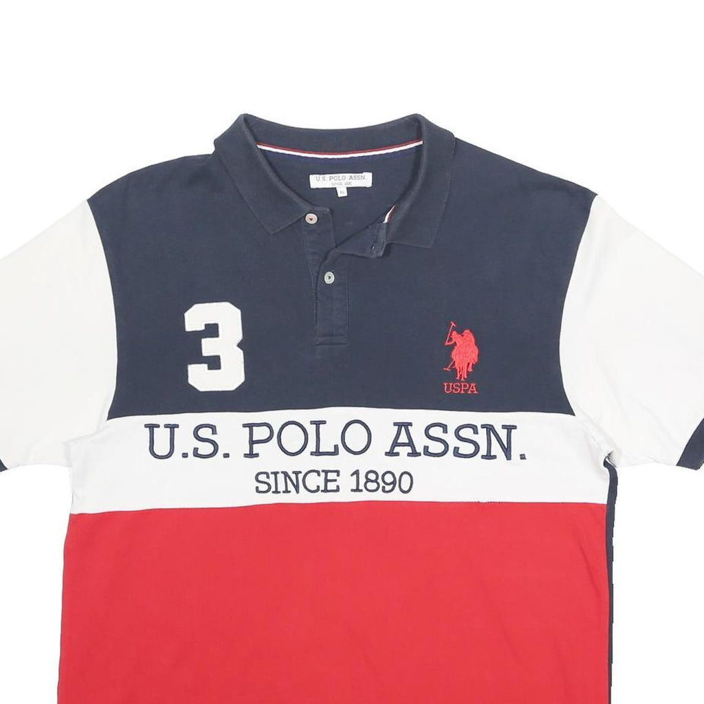 U.S. POLO ASSN Mens Navy White & Red Cotton Blend Polo Shirt XL Logo 3 Number