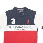 U.S. POLO ASSN Mens Navy White & Red Cotton Blend Polo Shirt XL Logo 3 Number