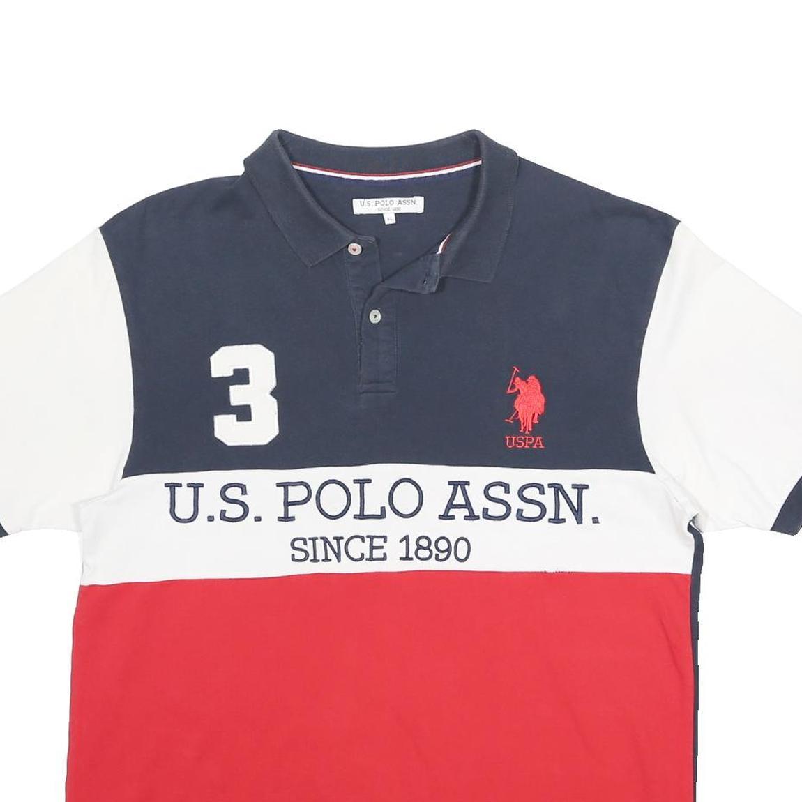 U.S. POLO ASSN Mens Navy White & Red Cotton Blend Polo Shirt XL Logo 3 Number