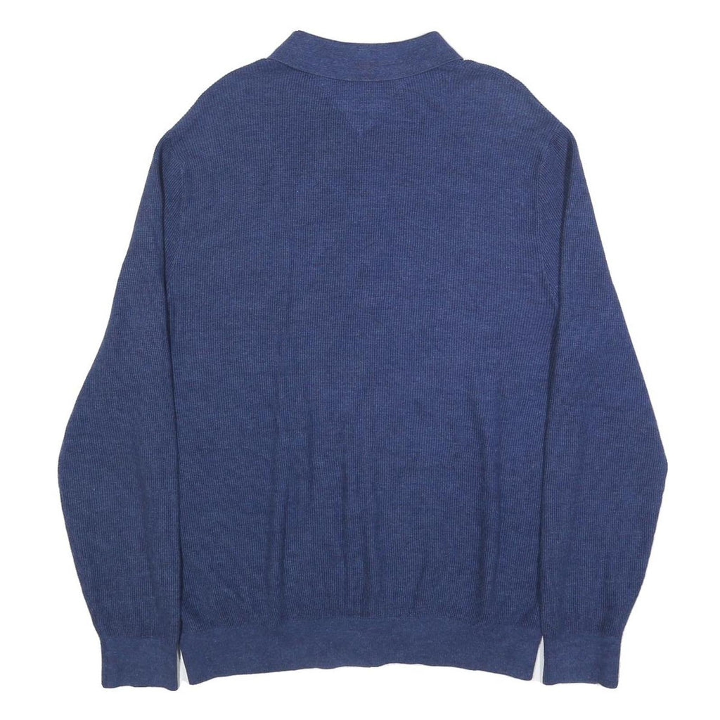 TOMMY HILFIGER Mens Blue Plain Zip Pullover Jumper Cotton L Casual Comfort
