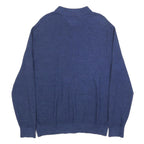 TOMMY HILFIGER Mens Blue Plain Zip Pullover Jumper Cotton L Casual Comfort