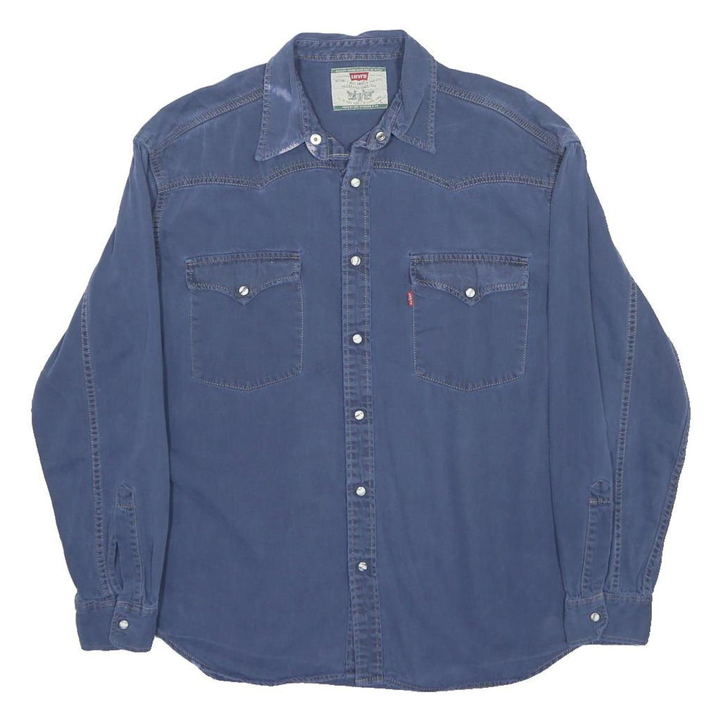 LEVI'S Mens Blue Casual Cotton Blend Shirt L Button Front Pockets