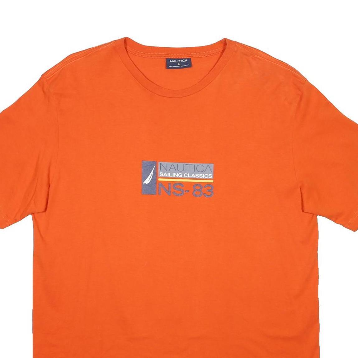 NAUTICA Mens Orange Sailing Classics Graphic T-Shirt L Short Sleeve Crew Neck