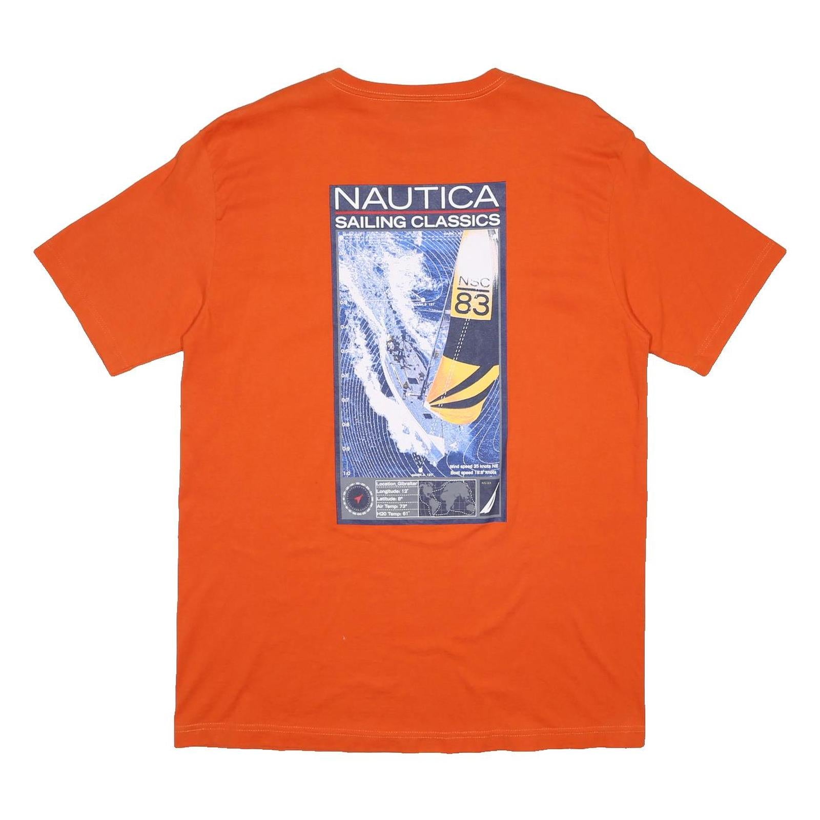 NAUTICA Mens Orange Sailing Classics Graphic T-Shirt L Short Sleeve Crew Neck