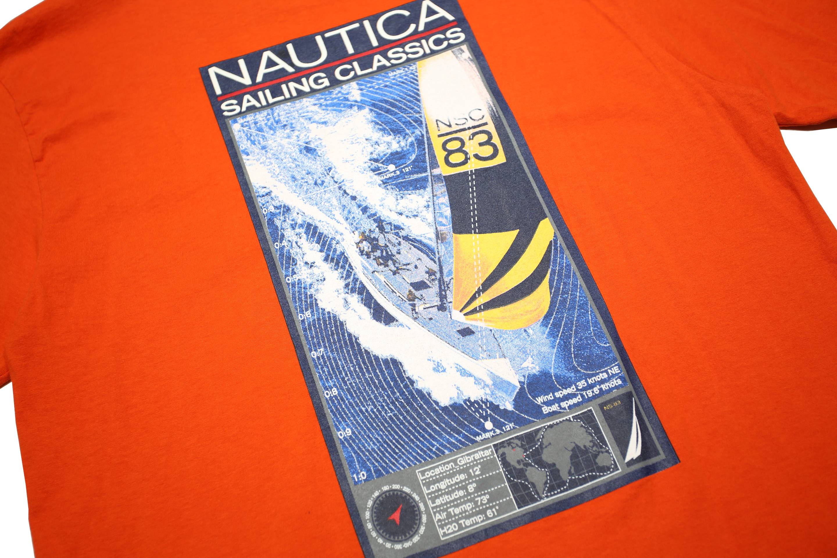 NAUTICA Mens Orange Sailing Classics Graphic T-Shirt L Short Sleeve Crew Neck