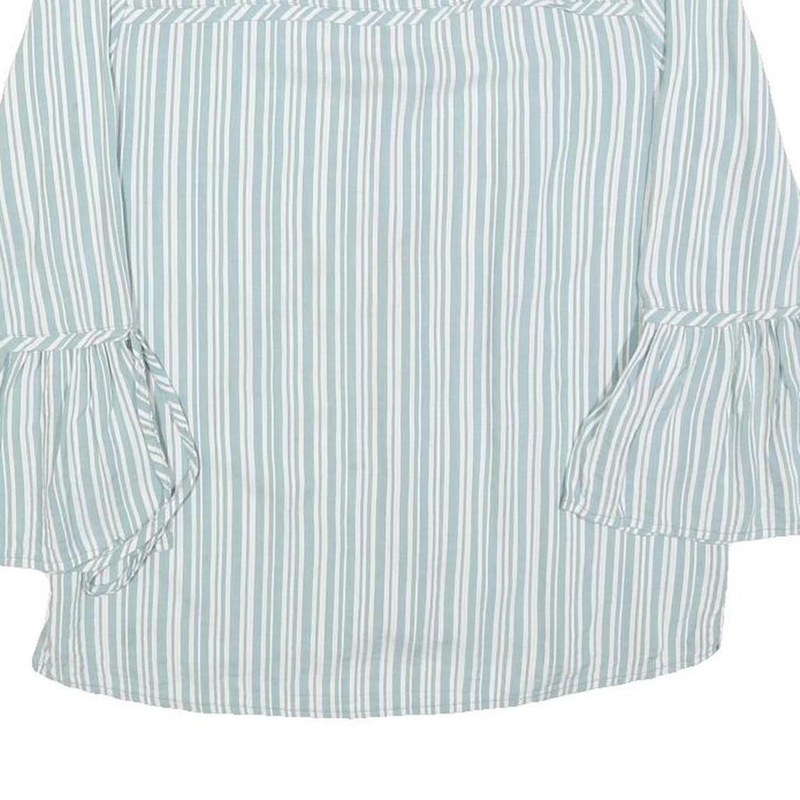 LAURA ASHLEY Womens Blue & White Striped Blouse 3/4 Sleeve Round Neck UK 20