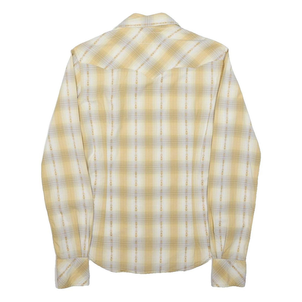 TRUE RELIGION Womens Beige & Cream Plaid Shirt S Western Style Cotton Blend Snap