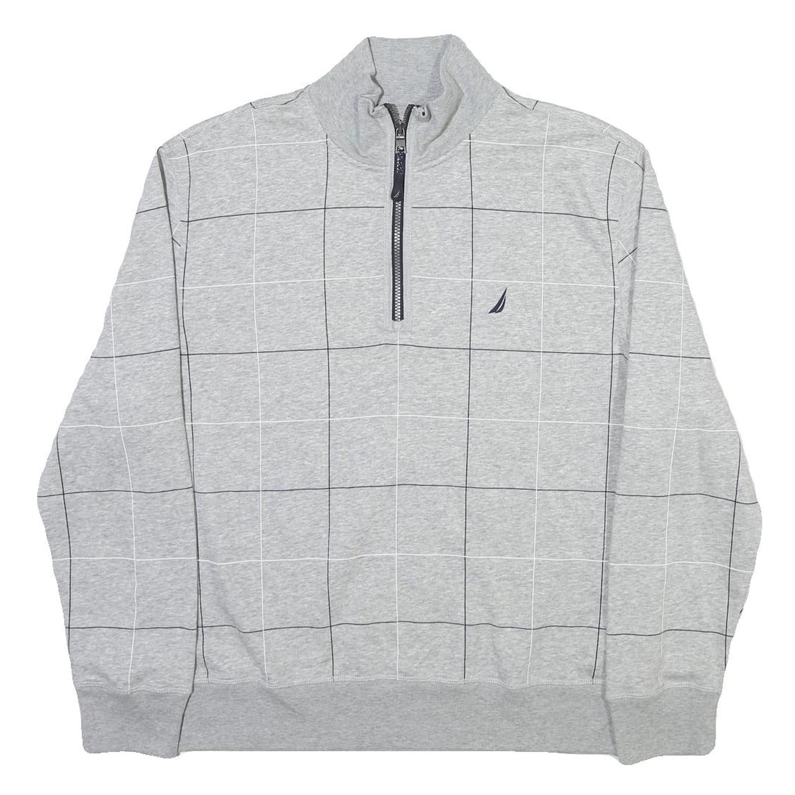 NAUTICA Mens Grey Check Half Zip XL Cotton Blend Sweatshirt Pullover