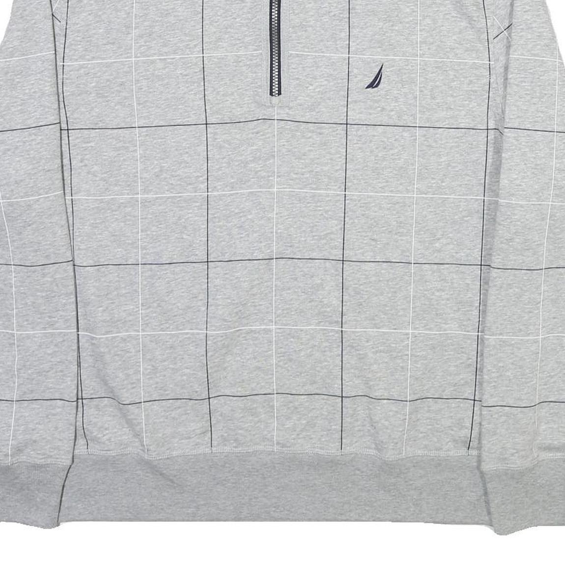 NAUTICA Mens Grey Check Half Zip XL Cotton Blend Sweatshirt Pullover