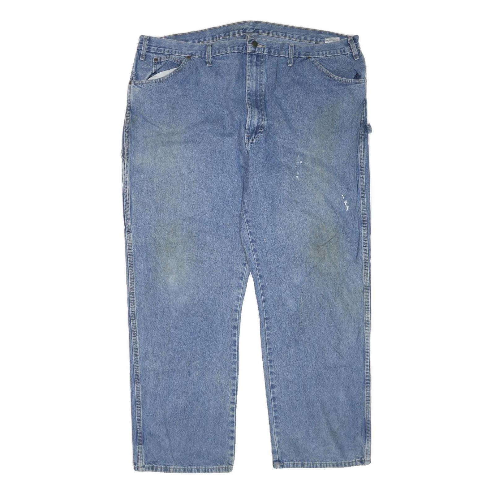 DICKIES Mens Regular Blue Denim Jeans W46 L32 Workwear Straight Cotton Blend Zip