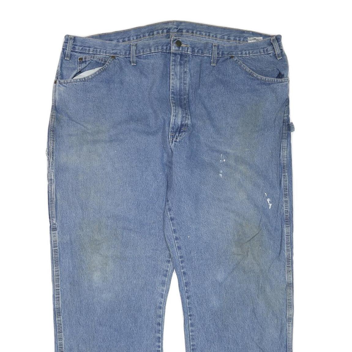 DICKIES Mens Regular Blue Denim Jeans W46 L32 Workwear Straight Cotton Blend Zip