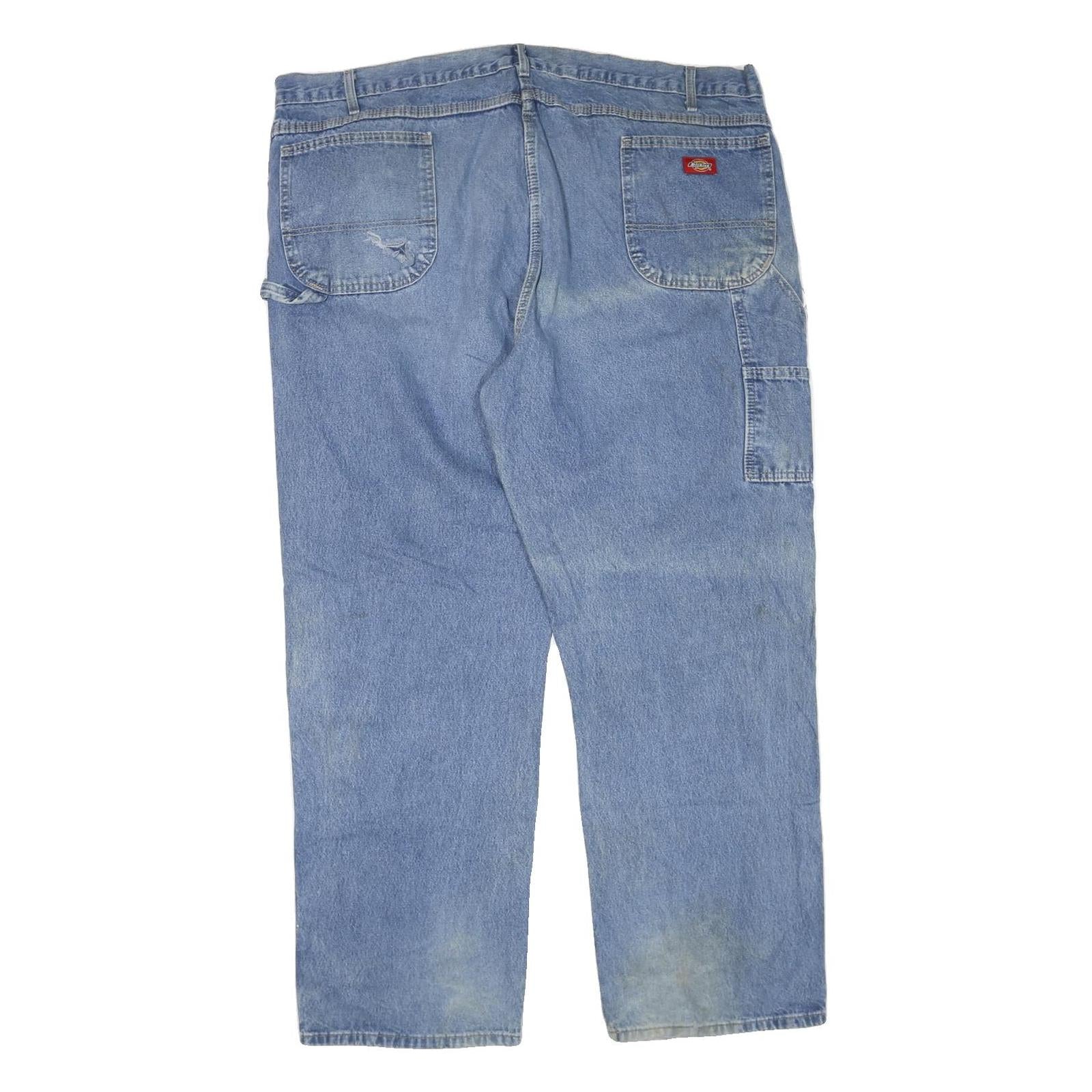 DICKIES Mens Regular Blue Denim Jeans W46 L32 Workwear Straight Cotton Blend Zip