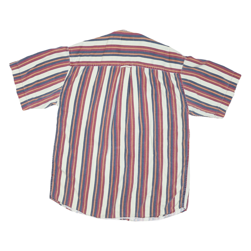 SAUCE Mens White & Red Striped Cotton Blend Shirt M Casual Summer Short Sleeve