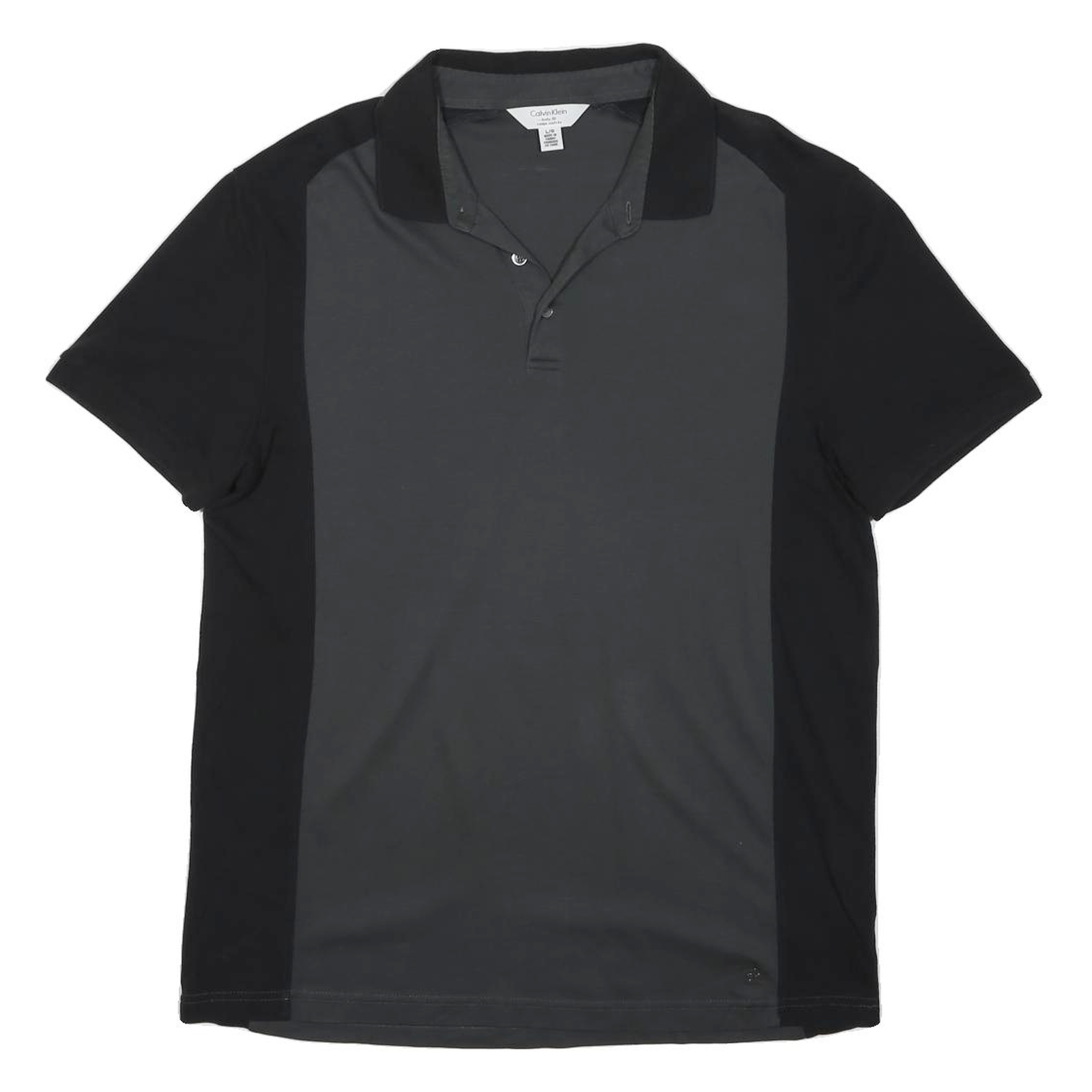 CALVIN KLEIN Mens Black & Grey Short Sleeve Polo Shirt L Cotton Casual