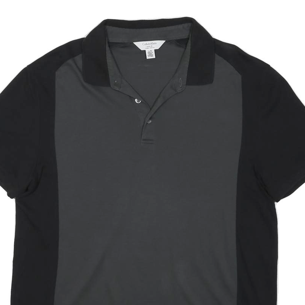 CALVIN KLEIN Mens Black & Grey Short Sleeve Polo Shirt L Cotton Casual