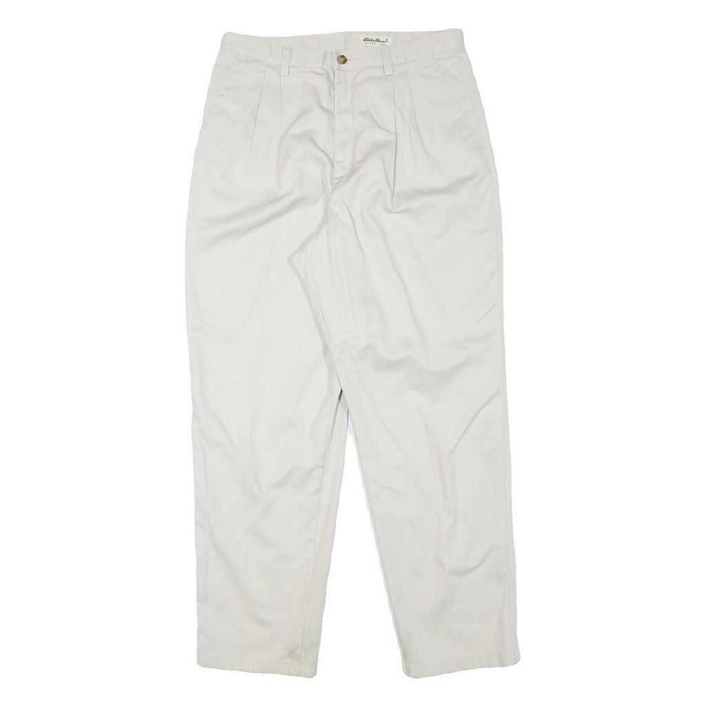EDDIE BAUER Mens Relaxed White Cotton Blend Trousers W30 L29 Classic Zip Closure