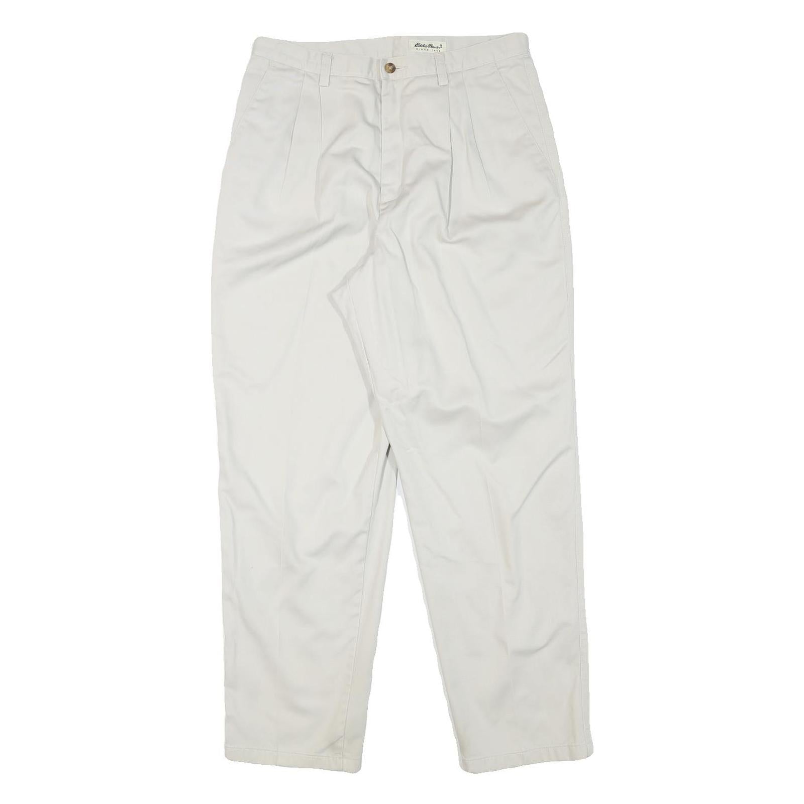EDDIE BAUER Mens Relaxed White Cotton Blend Trousers W30 L29 Classic Zip Closure