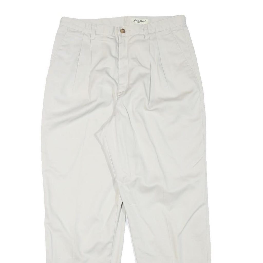 EDDIE BAUER Mens Relaxed White Cotton Blend Trousers W30 L29 Classic Zip Closure