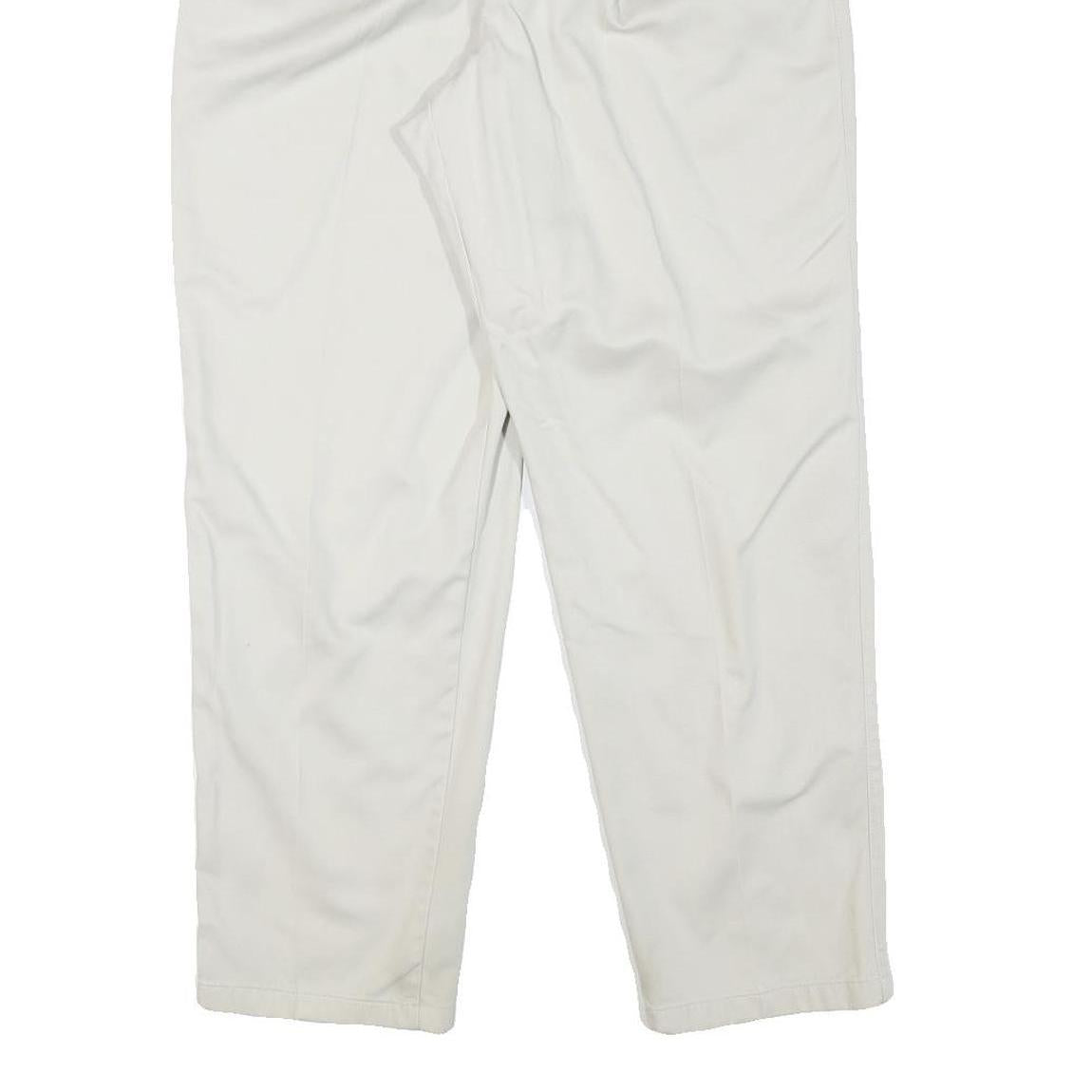 EDDIE BAUER Mens Relaxed White Cotton Blend Trousers W30 L29 Classic Zip Closure