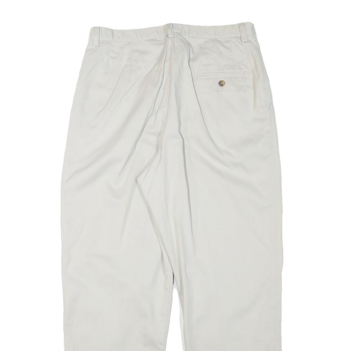 EDDIE BAUER Mens Relaxed White Cotton Blend Trousers W30 L29 Classic Zip Closure