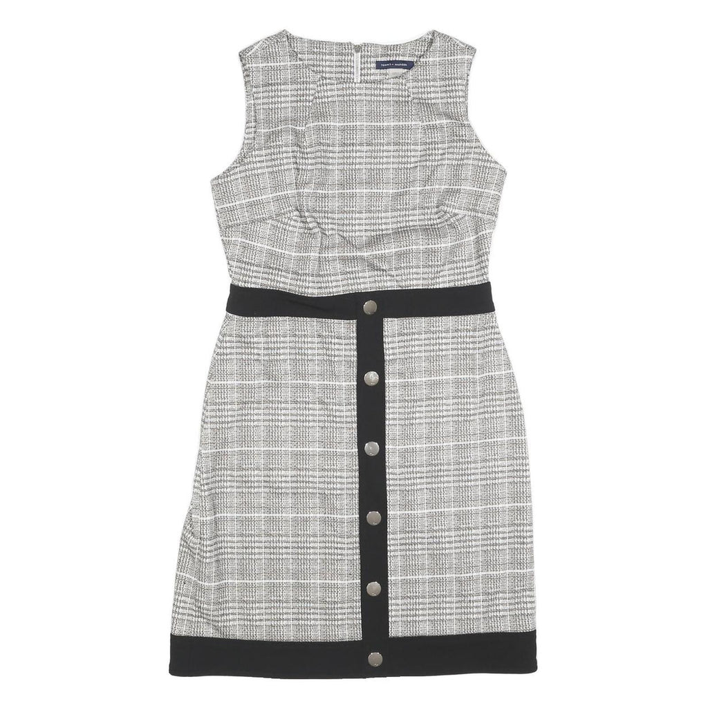 TOMMY HILFIGER Womens Black & White Shift Polyester Blend Sleeveless Knee Length