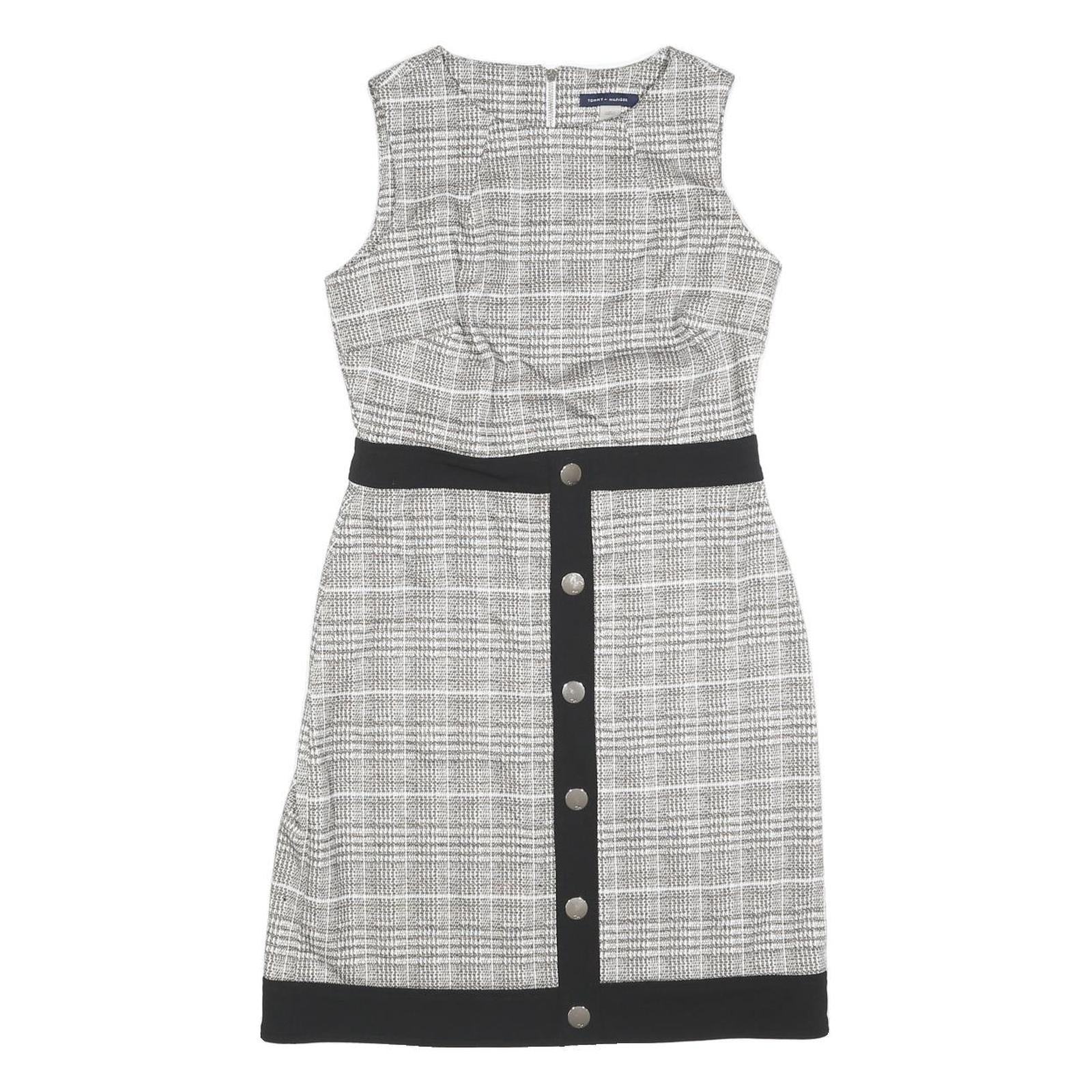 TOMMY HILFIGER Womens Black & White Shift Polyester Blend Sleeveless Knee Length