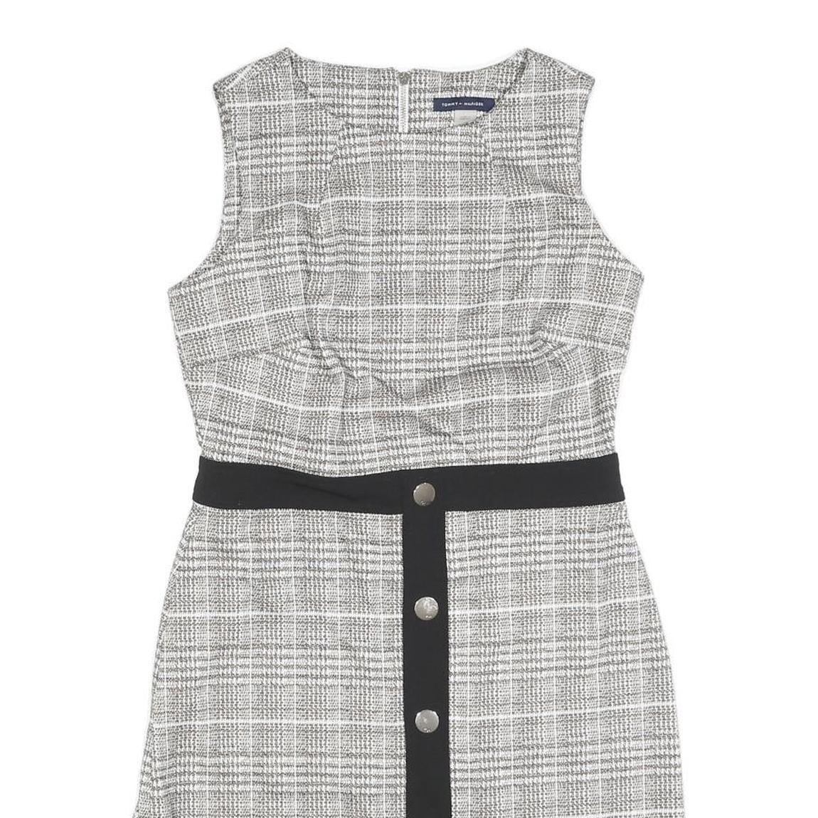 TOMMY HILFIGER Womens Black & White Shift Polyester Blend Sleeveless Knee Length