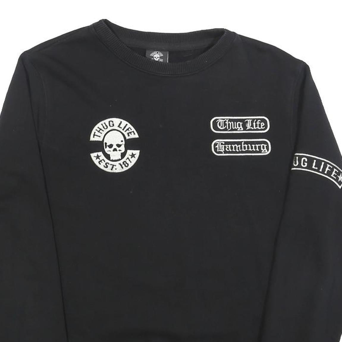 THUG LIFE Mens Black Crew Neck S Skull Print Cotton Blend Sweatshirt