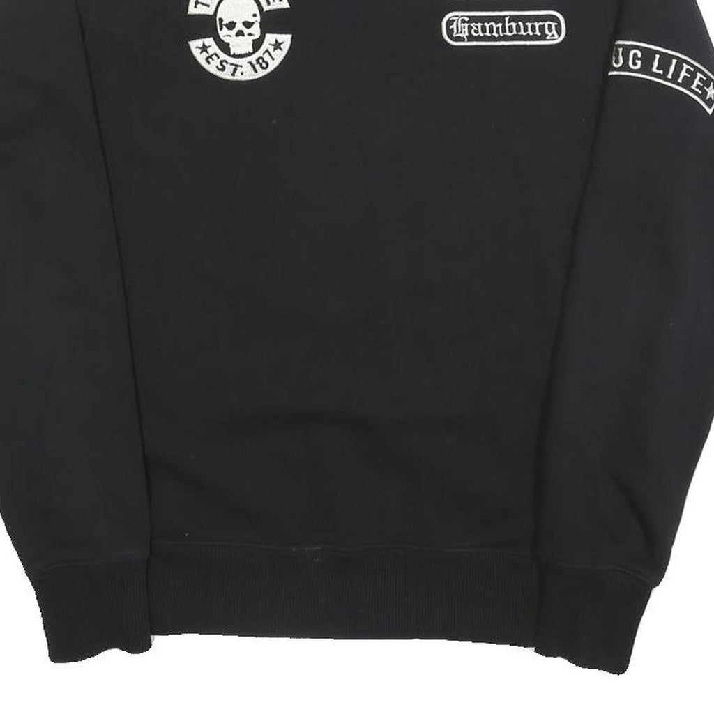 THUG LIFE Mens Black Crew Neck S Skull Print Cotton Blend Sweatshirt