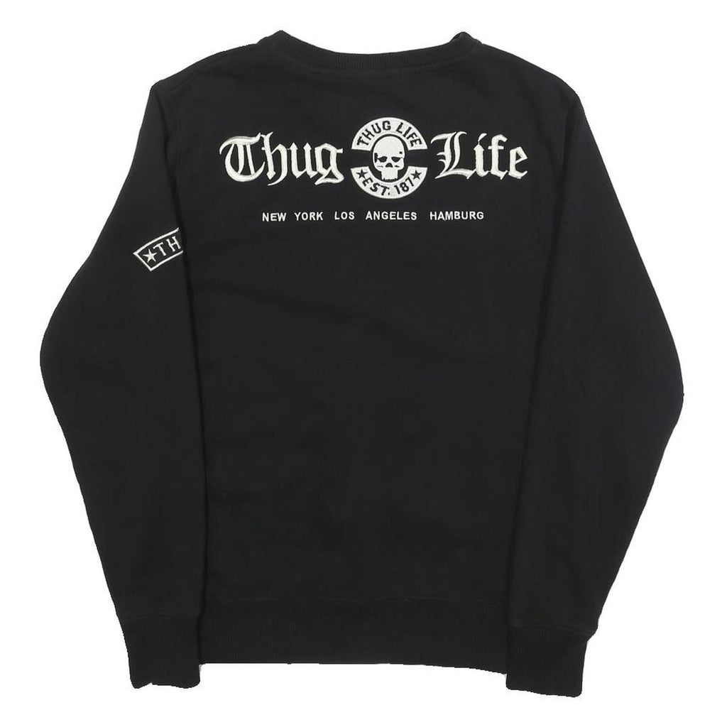 THUG LIFE Mens Black Crew Neck S Skull Print Cotton Blend Sweatshirt