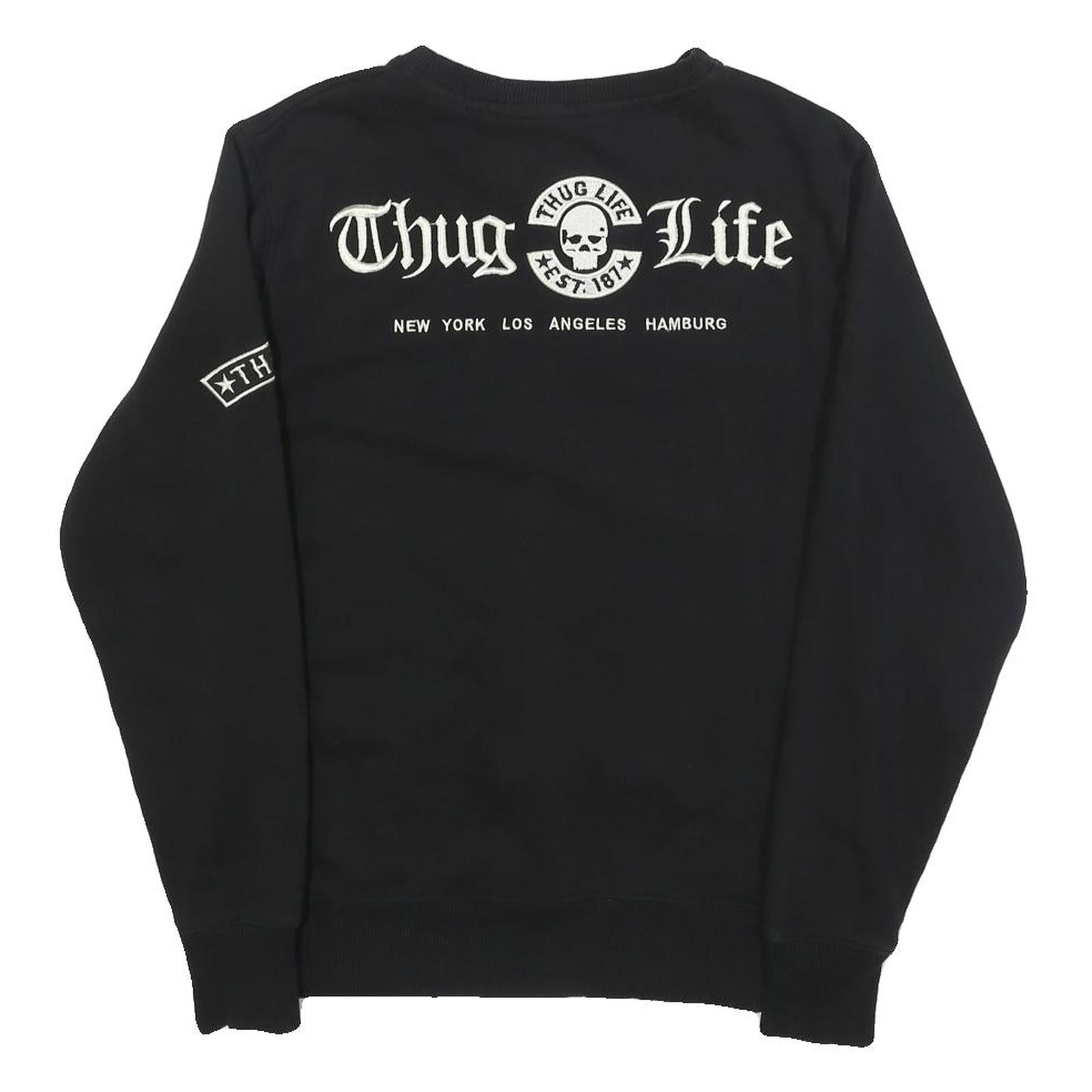 THUG LIFE Mens Black Crew Neck S Skull Print Cotton Blend Sweatshirt