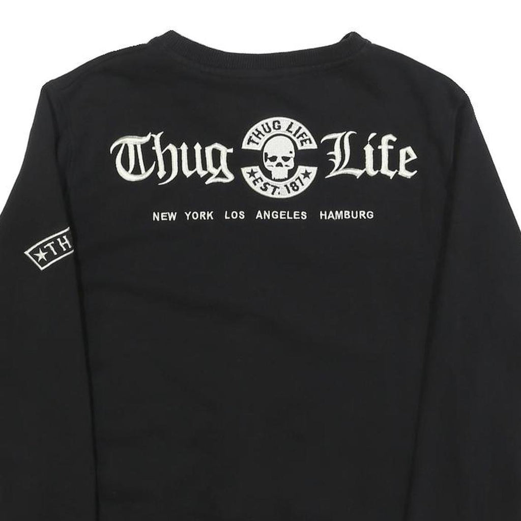 THUG LIFE Mens Black Crew Neck S Skull Print Cotton Blend Sweatshirt