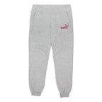 PUMA Womens Joggers Grey Slim Tapered M W30 L28 Pink Logo Casual Sportswear