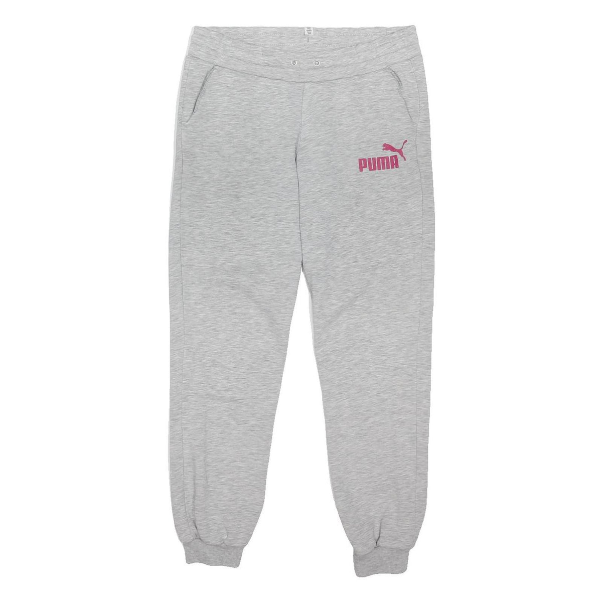 PUMA Womens Joggers Grey Slim Tapered M W30 L28 Pink Logo Casual Sportswear