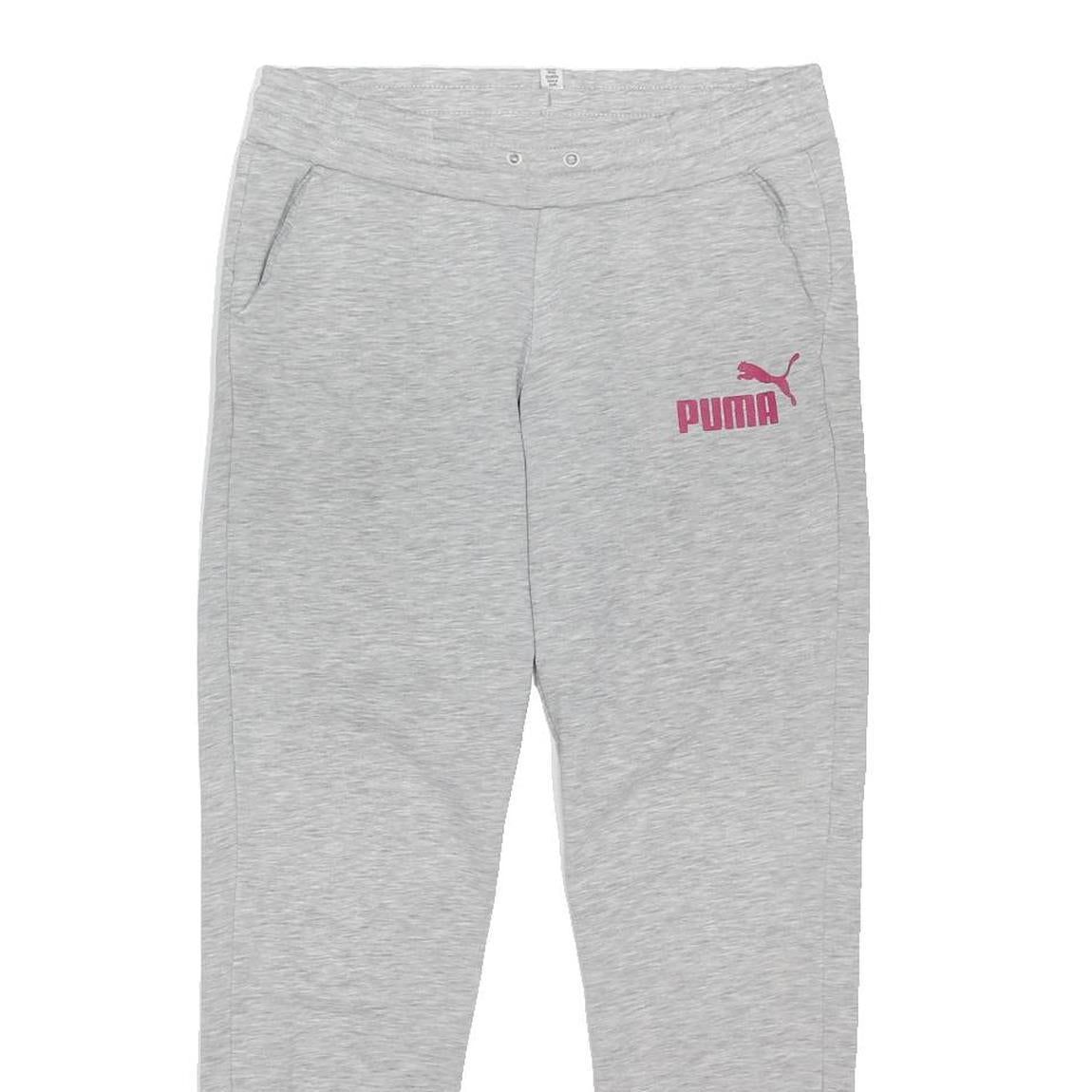 PUMA Womens Joggers Grey Slim Tapered M W30 L28 Pink Logo Casual Sportswear
