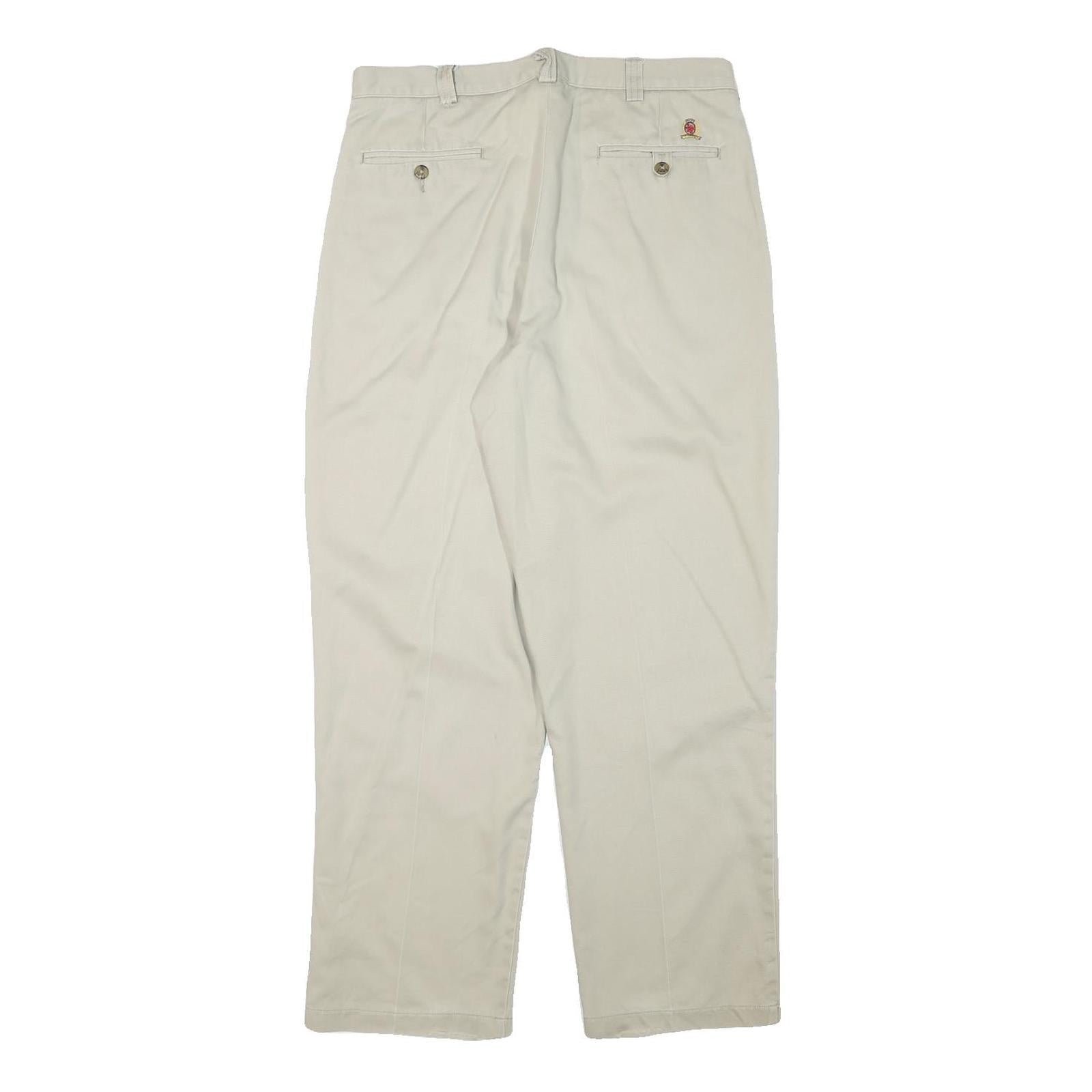 TOMMY HILFIGER Mens Cotton Blend Beige Relaxed Straight Trousers W32 L29 Casual