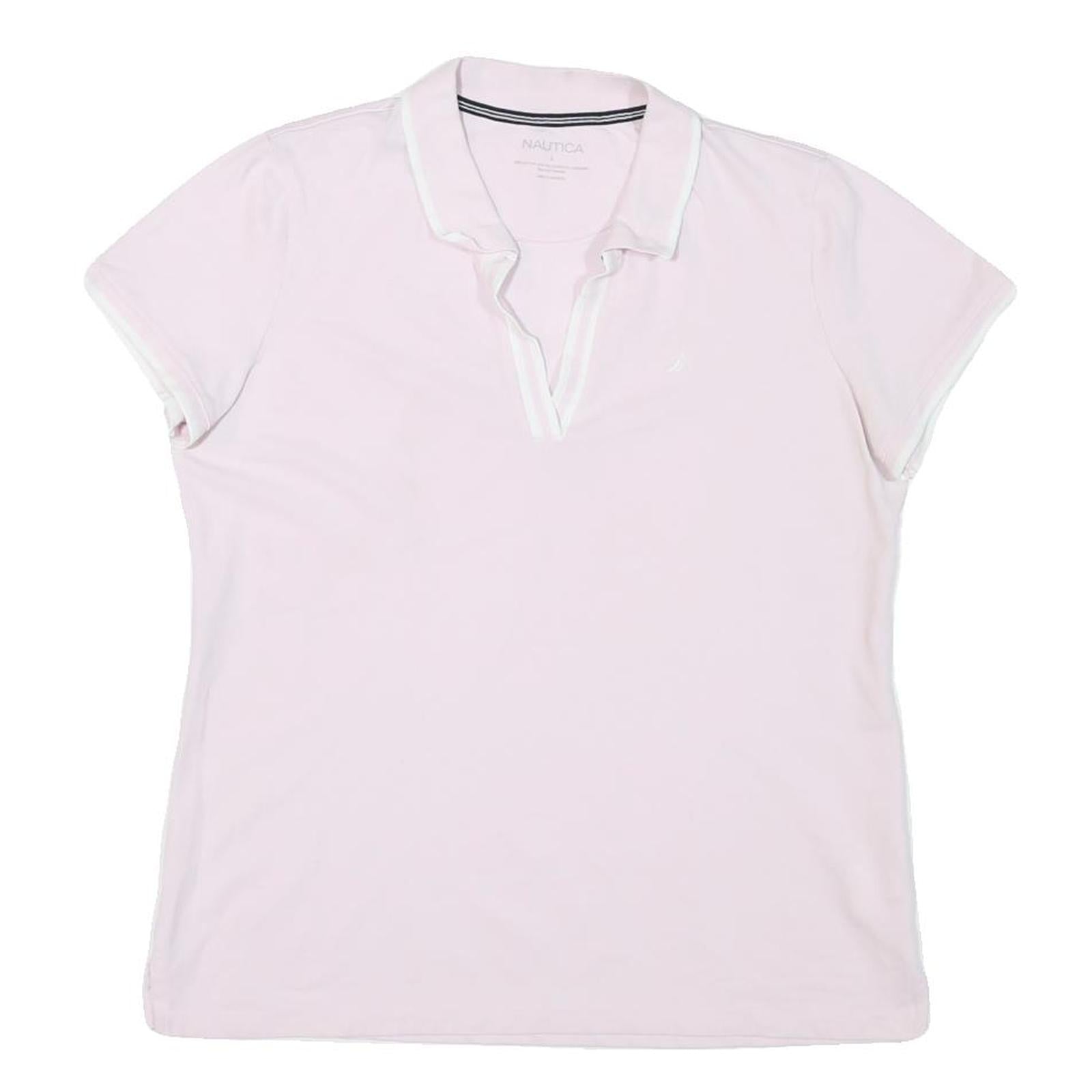 NAUTICA Womens Pink Short Sleeve Plain Polo Shirt L Cotton Blend Casual