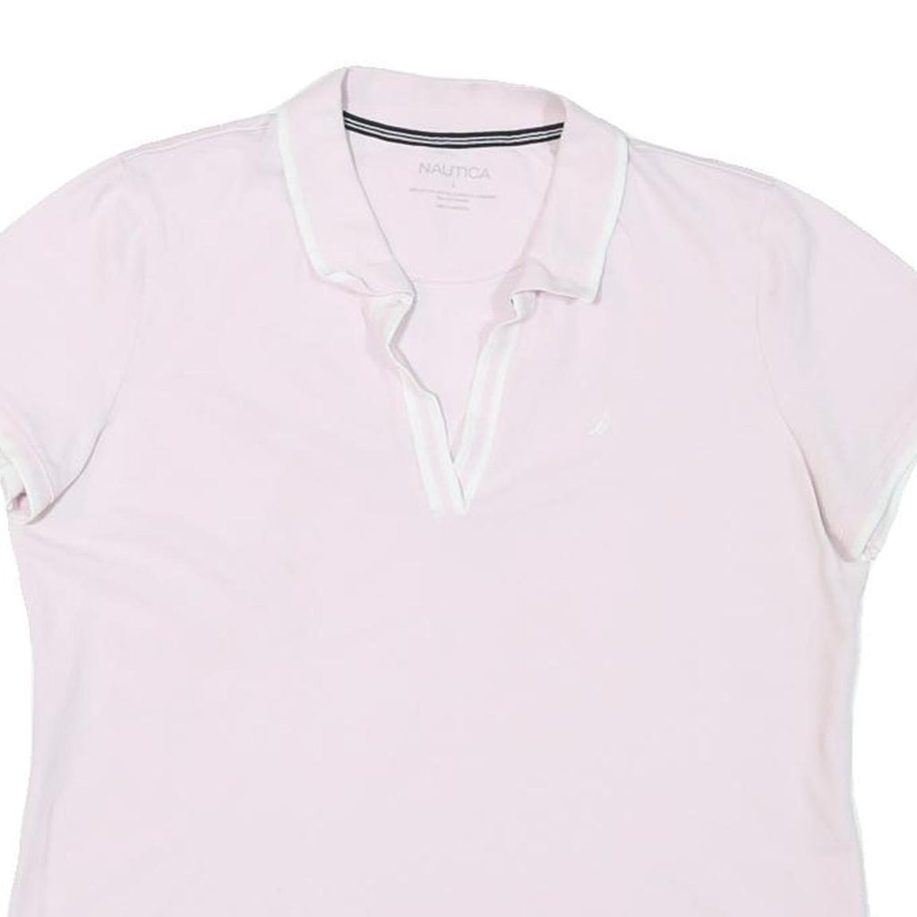 NAUTICA Womens Pink Short Sleeve Plain Polo Shirt L Cotton Blend Casual