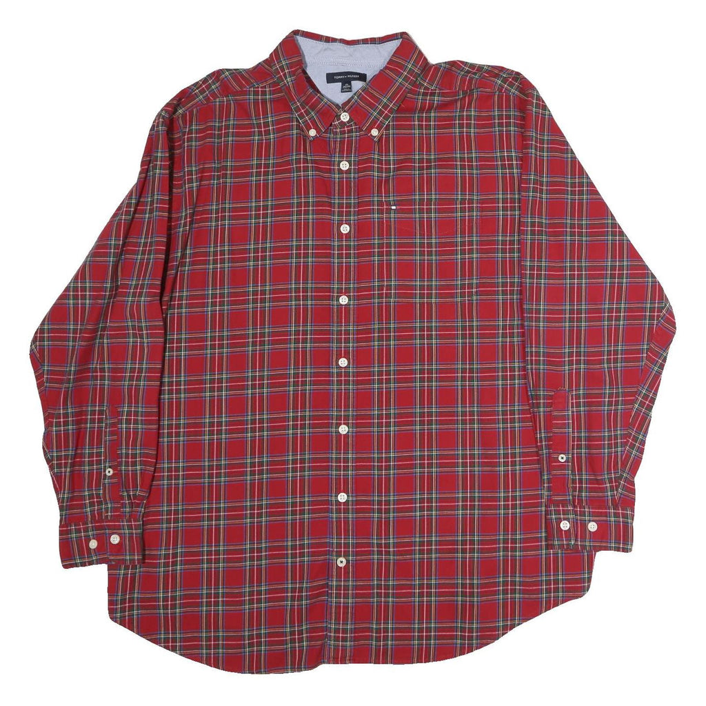 TOMMY HILFIGER Mens Red Check Shirt 2XL Cotton Long Sleeve Button Down