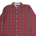 TOMMY HILFIGER Mens Red Check Shirt 2XL Cotton Long Sleeve Button Down