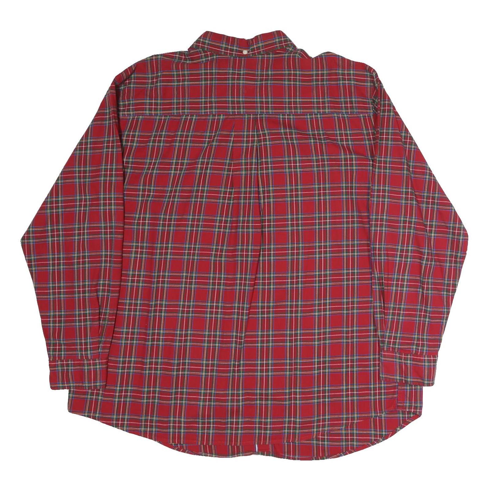 TOMMY HILFIGER Mens Red Check Shirt 2XL Cotton Long Sleeve Button Down