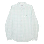 LACOSTE Mens White & Light Green Check Shirt M Classic Cotton Long Sleeve