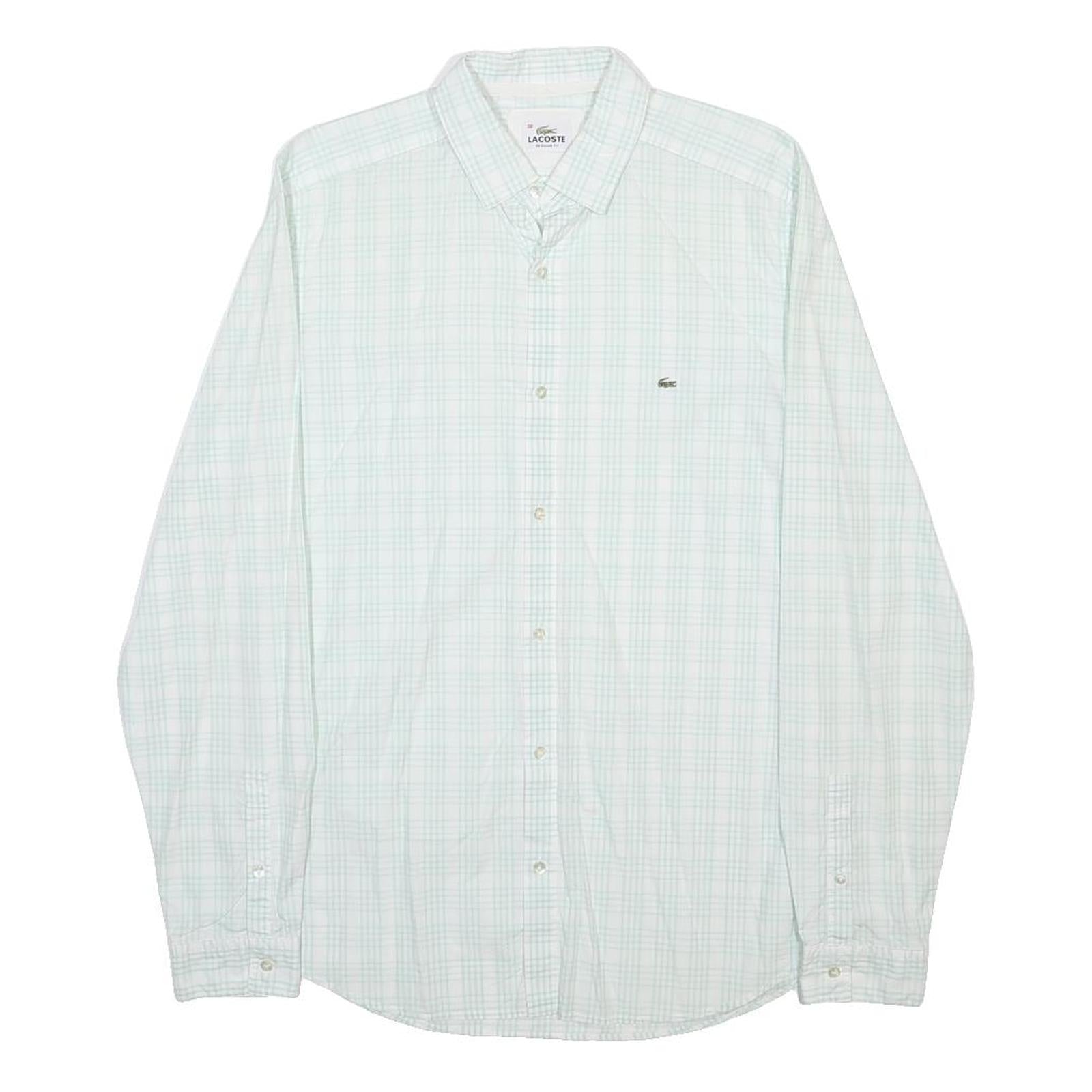 LACOSTE Mens White & Light Green Check Shirt M Classic Cotton Long Sleeve