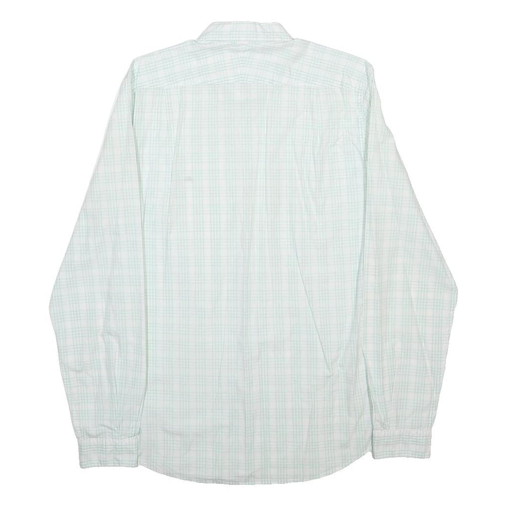 LACOSTE Mens White & Light Green Check Shirt M Classic Cotton Long Sleeve