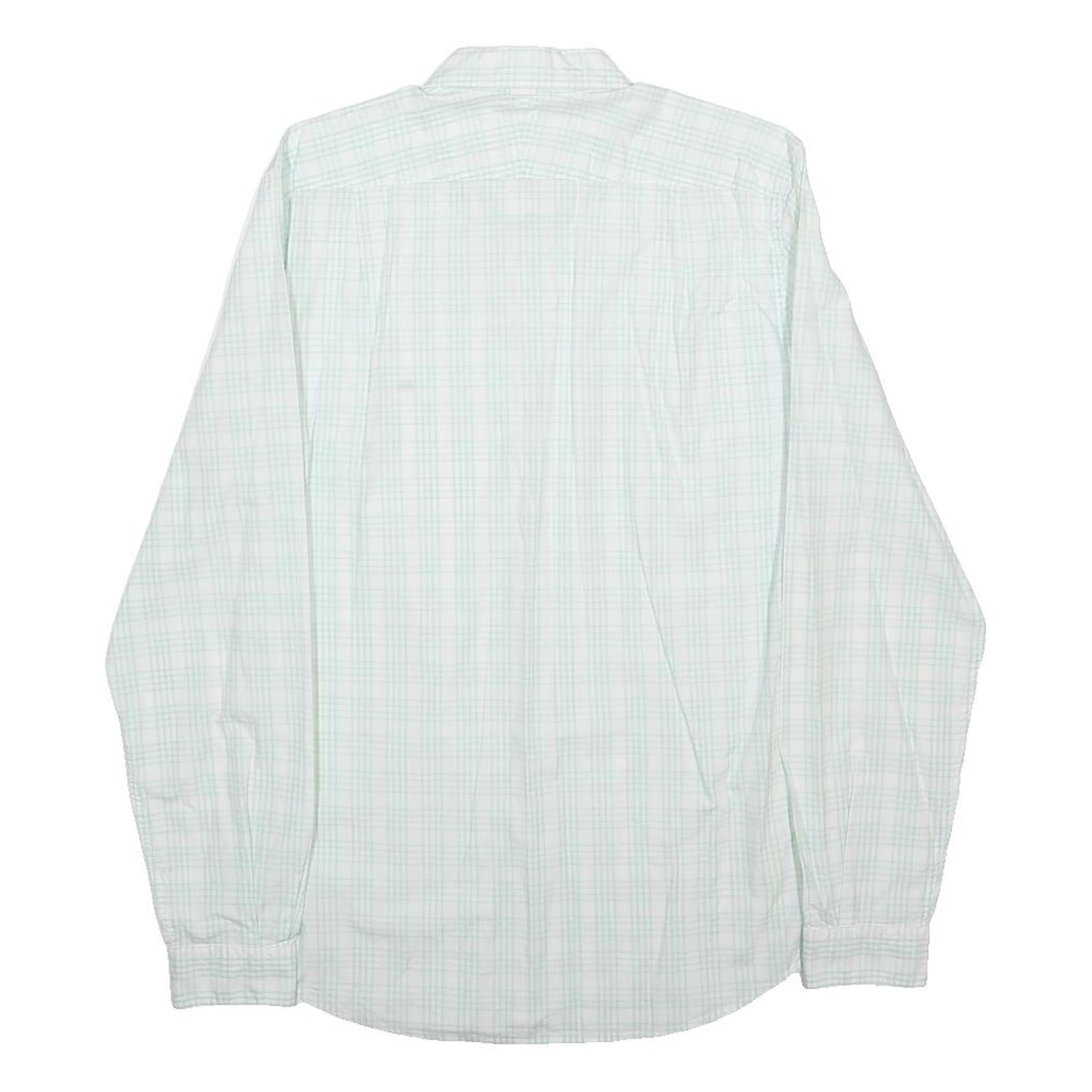 LACOSTE Mens White & Light Green Check Shirt M Classic Cotton Long Sleeve
