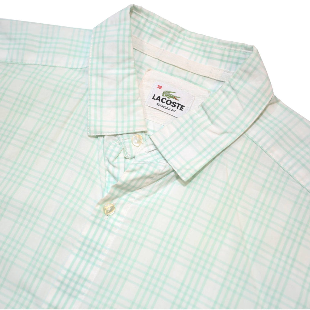 LACOSTE Mens White & Light Green Check Shirt M Classic Cotton Long Sleeve