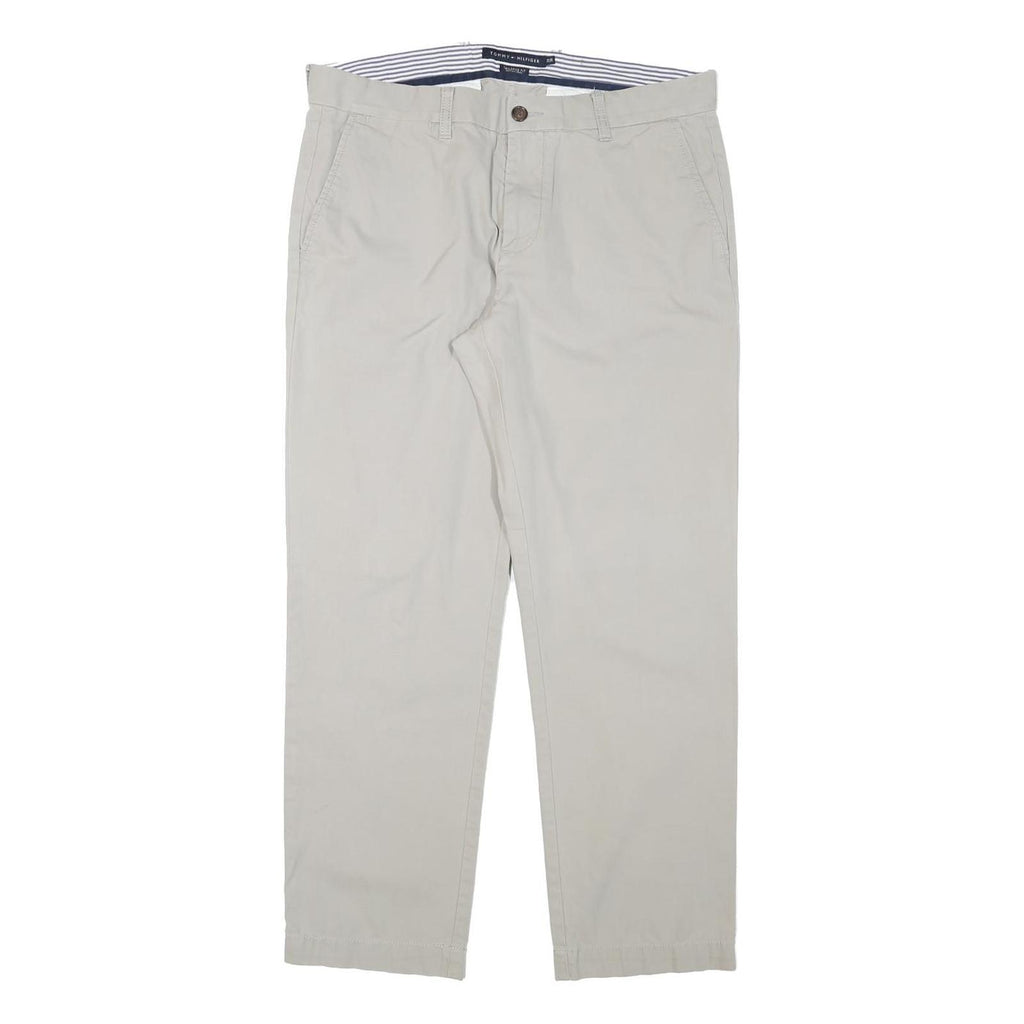 TOMMY HILFIGER Mens Regular Beige Cotton Blend Trousers W34 L30 Classic Zip