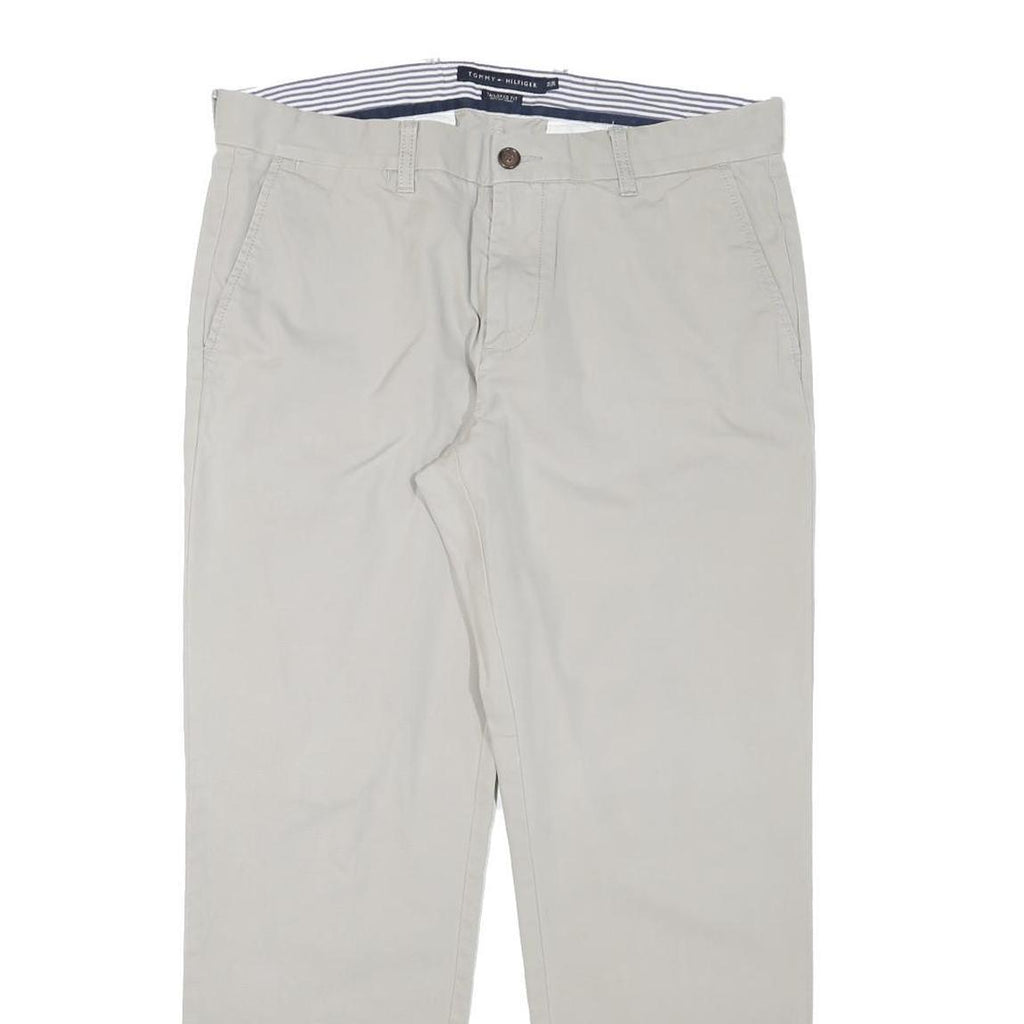 TOMMY HILFIGER Mens Regular Beige Cotton Blend Trousers W34 L30 Classic Zip